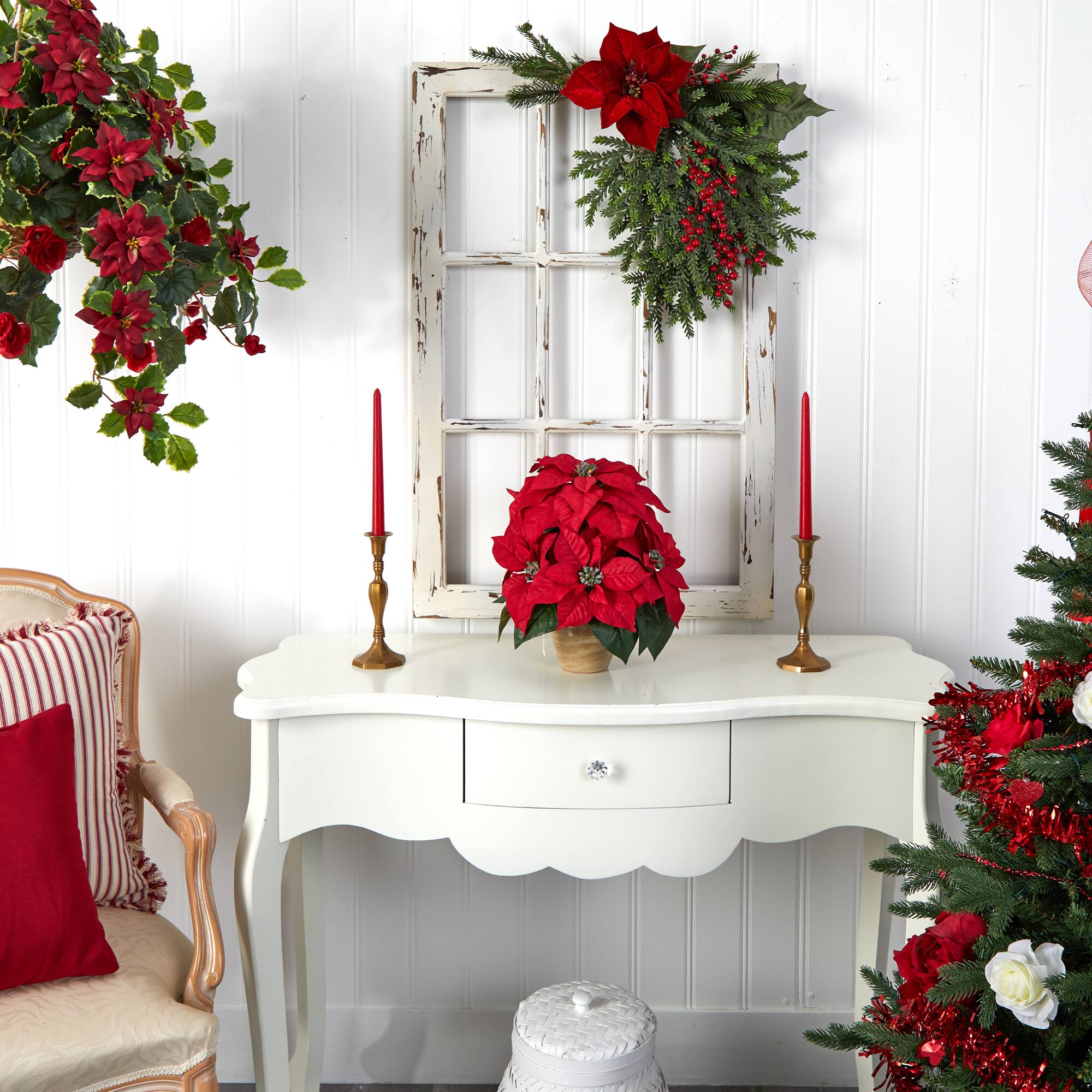13" Potted Poinsettia with Ceramic Vase